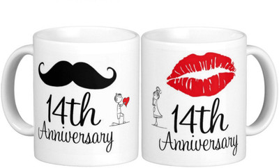 

Exoctic Silver 14th Marriage Anniversary Ceramic Mug(300 ml, Pack of 2), Multicolor