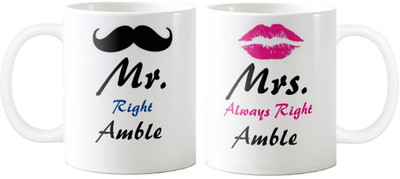 

Exoctic Silver Mrs. & Mr.Amble -Anniversary Love Valentine 02 Ceramic Mug(325 ml, Pack of 2), Black;blue;pink