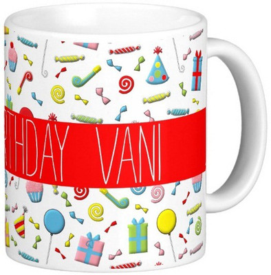 

Exoctic Silver Happy Birthday VANI Ceramic Mug(300 ml), Multicolor