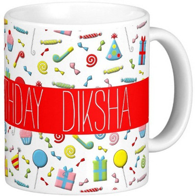 

Exoctic Silver Happy Birthday DIKSHA Ceramic Mug(300 ml), Multicolor