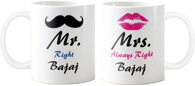 

Exoctic Silver Mrs. & Mr.Bajaj -Anniversary Love Valentine 02 Ceramic Mug(325 ml, Pack of 2), Black;blue;pink