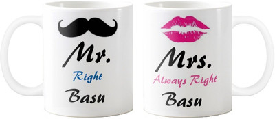

Exoctic Silver Mrs. & Mr.Basu -Anniversary Love Valentine 02 Ceramic Mug(325 ml, Pack of 2), Multicolor