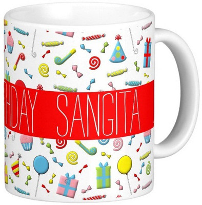 

Exoctic Silver Happy Birthday SANGITA Ceramic Mug(300 ml), Multicolor