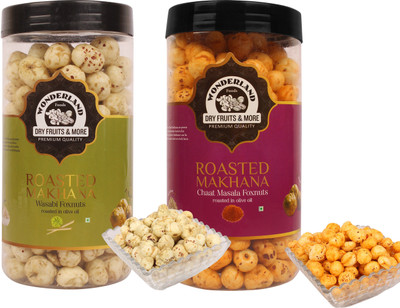 

Wonderland Makhana Wasabi & Chaat Masala Foxnuts (Pack of 2-100g Each) Assorted Nuts(200 g, Mason Jar)