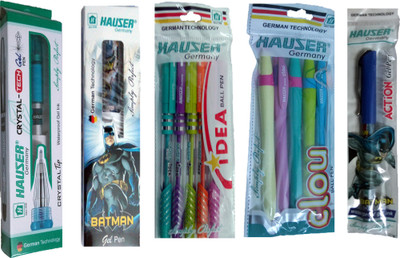 

HAUSER GERMANY CRYSTAL TECH GEL PEN + BATMAN GEL PEN + IDEA BALL PEN + CLOU BALL PEN + ACTION GEL PEN Stationery Set(Pack of 5)