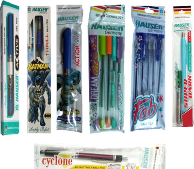 

HAUSER GERMANY CYCLONE BALL PEN + ACTION GEL PEN + ACTIVE GEL PEN + THRILL BALL PEN + DREAM GEL PEN + FAB BALL PEN + 0.7 MM MECHANICAL PENCIL Stationery Set(Pack of 7)