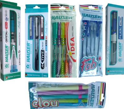 

HAUSER GERMANY ACTIVE GEL PEN SET ( BLUE, BLACK, RED ) + CRYSTAL TECH GEL PEN + FLUIDIC BALL PEN + FAB GEL PEN + IDEA BALL PEN + CLOU BALL PEN Ball Pen(Pack of 6)