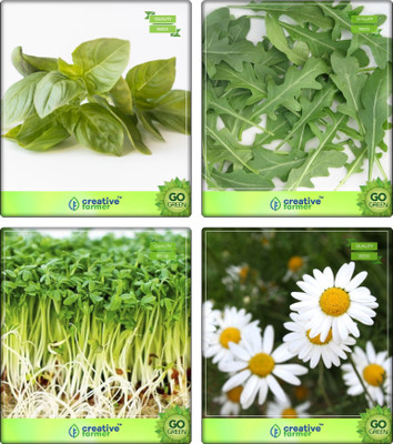 

Creative Farmer Herb Plant Seeds Lemon Basil, Wild Rocket, Cress Common, German Chamomille Herb Seeds Combo Pack By Creative Farmer Seed(4 per packet)