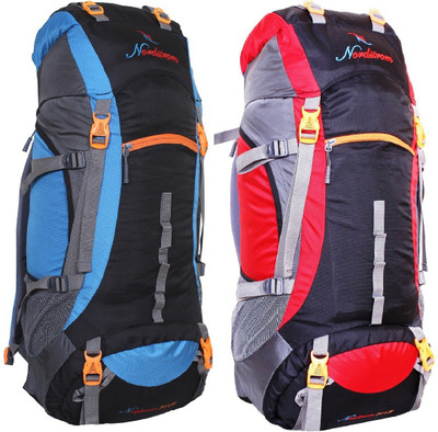 

NORDSTROM 0109 Climate Proof Mountain/trekking/Campaign/Backpack 75 Ltrs Sky Blue & Red with Padded Laptop Sleeve & Rain Cover set of 2 Rucksack - 75 L(Multicolor)