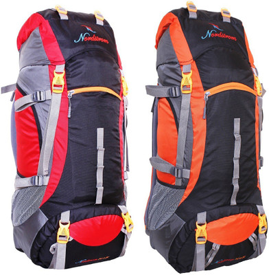 

NORDSTROM 0109 Climate Proof Mountain/trekking/Campaign/Backpack 75 Ltrs Red & Orange with Padded Laptop Sleeve & Rain Cover set of 2 Rucksack - 75 L(Multicolor)