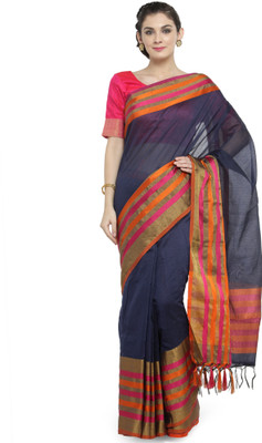 kvsfab Woven Banarasi Cotton Silk Saree(Blue)