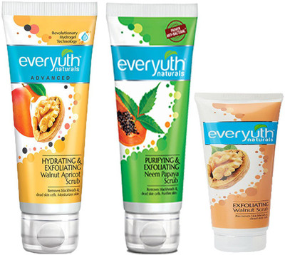 EVERYUTH NATURALS PURIFYING & EXFOLIATING NEEM PAPAYA SCRUB 100 GM + EXFOLIATING WALNUT SCRUB 50 GM + HYDRATING & EXFOLIATING WALNUT APRICOT SCRUB 100 GM Scrub(100 g)