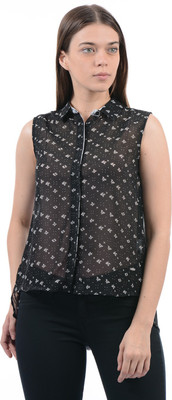 Pepe Jeans Women Printed Casual Black Shirt Pepe Jeans Women Printed Casual Black Shirt
