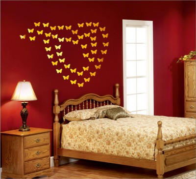 AtulyaArts 50 cm Acrylic butterfly Heart Golden (Pack of 50) (all small size) 3D Mirror, 3D Acrylic Mirror stickers for wall, 3D acrylic stickers for living room, bedroom, kids room, kitchen and bathroom 3D Acrylic Mirror Wall Decor sticker for home & offices. Self Adhesive Sticker(Pack of 1)