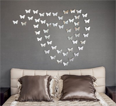 AtulyaArts 50 cm Acrylic butterfly Heart Black (Pack of 50) (all small size) 3D Mirror, 3D Acrylic Mirror stickers for wall, 3D acrylic stickers for living room, bedroom, kids room, kitchen and bathroom 3D Acrylic Mirror Wall Decor sticker for home & offices. Self Adhesive Sticker(Pack of 1)
