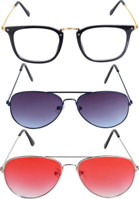 Reyda Aviator, Aviator, Rectangular Sunglasses(Clear, Violet, Red)