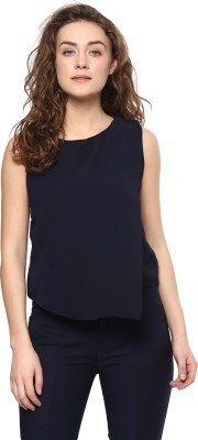 MAYRA Casual No Sleeve Solid Women Dark Blue Top