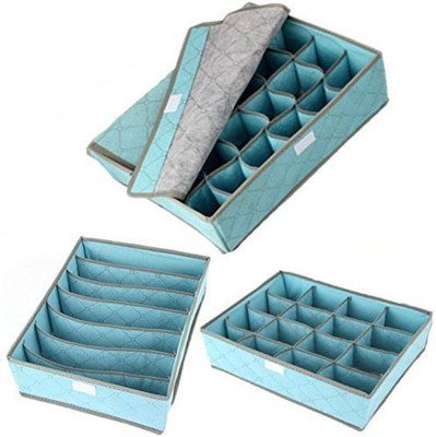 

Sellus Bombo Charcoal Set Of 3 Foldable Drawer Dividers, Storage Boxes,Innerwear Storage Box, Closet Organizers(Blue)