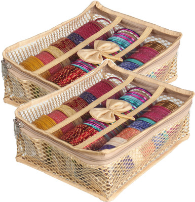 

Srajanaa Bangle Box 3 Rods (Pack of 2) Organiser Jewellery Vanity Box(Beige)