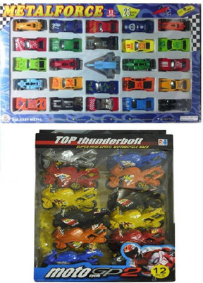 

P17 collection Die Cast Metal Force Car Set (25pcs) & Bike Pullback Friction Bike (12 Pcs)(Multicolor)