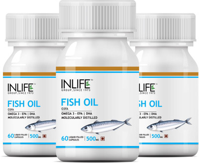

Inlife Fish Oil Omega 3 Fatty Acids Supplements EPA DHA for Men Women 500mg - 60 Capsules (3 pack)(180 No)