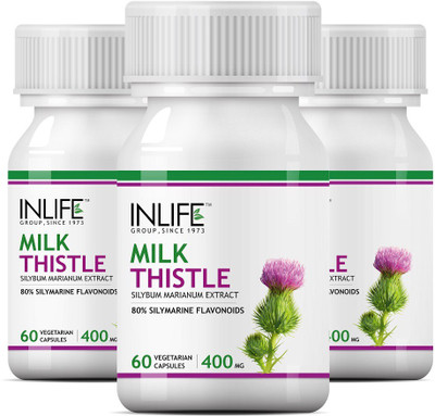 

Inlife Milk Thistle (80% Silymarin) 400mg (60 Vegetarian Capsules) Liver Cleanse Detox Support Supplement (3 pack)(60 No)