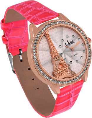 

COSMIC Addic Paris Studded Eiffel Tower Vintage Pink Strap WW001 Effil tower new original paris Dial Multicolour Leather Pink Strap for Woman And Girls PARTY WEAR Watch - For Women