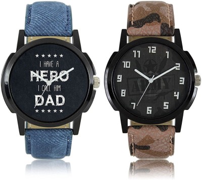 Swan LOREM DAD B& ARMY T 06 LOREM BLUE HERO DAD & ARMY STRAP WEATCH COMBO FOR MEN'S Watch  - For Men   Watches  (Swan)