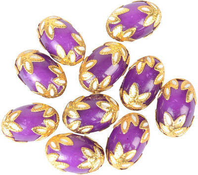 

GOELX Meenakari Designer Oval Purple Beads for Jewellery Making & Decorating . Pack of 5