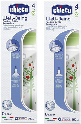 

Chicco Welbeing 250 ml 4 month feeding bottle set of 2 - 250 ml(Green)