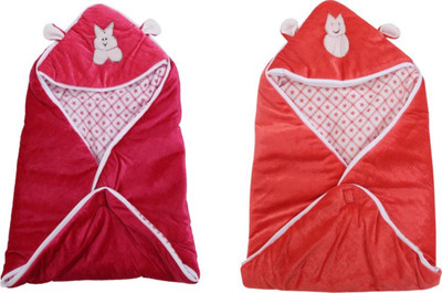 Kidoyzz Cartoon  Swadding Baby Blanket(Polyester, Light Red, Dark Red, Dark red;light red