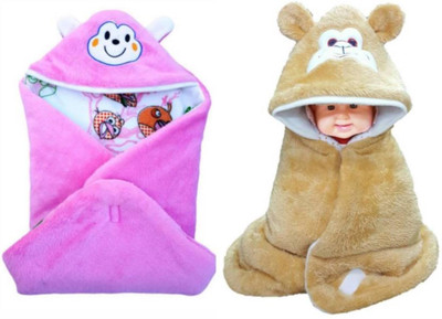 

Kidoyzz Cartoon  Swadding Baby Blanket(Polyester, Pink, Beige, Beige;pink