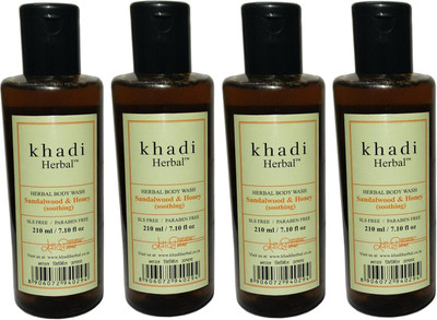 Khadi Herbal Sandalwood & Honey soothing Body wash( SLS FREE/PARABEN FREE )(4 x 210 ml)