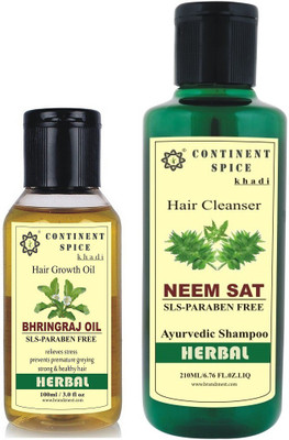 

Continent Spice Khadi Bhringraj Hair oil 100 ml with Neem Sat Shampoo 210 ml Combo (SLS & Paraben Free)-CS682005(Set of 2)