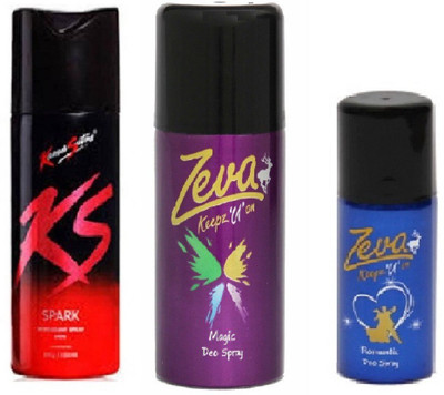 

Zeva Deospray & KS Kamasutra Bodyspray Spark(Set of 3)