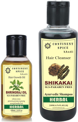 

Continent Spice Khadi Bhringraj Hair oil 100 ml with Shikakai Shampoo 210 ml Combo (SLS & Paraben Free)-CS682005(Set of 2)