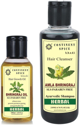 

Continent Spice Khadi Bhringraj Hair oil 100 ml with Amla Bhringraj Shampoo 210 ml Combo (SLS & Paraben Free)-CS682005(Set of 2)