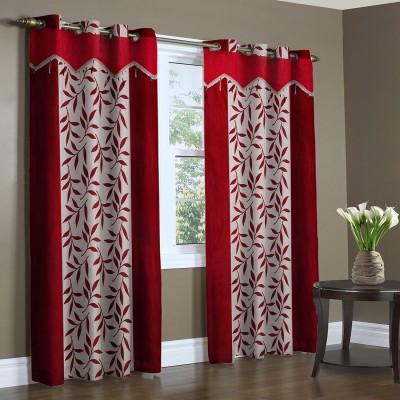 Home Candy 212 cm (7 ft) Polyester Room Darkening Door Curtain (Pack Of 2)(Striped, Maroon)