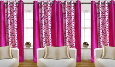 R Trendz 152 cm (5 ft) Polyester Semi Transparent Window Curtain (Pack Of 4)(Printed, Pink)
