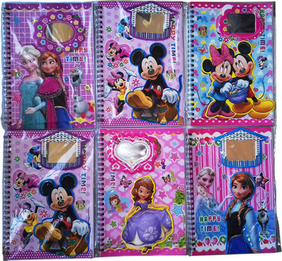 

KIDOZ KINGDOM Assorted Diary(3D CARTOON WITH MIRROR, Multicolor, Pack of 6)