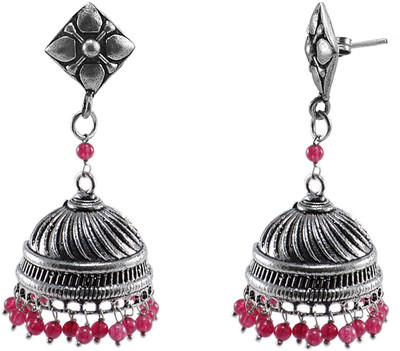 Silvesto India Silvesto India-Large Silver Jaipuri Jhumkas Earrings With Pink Quartz And Studs Crystal Alloy Jhumki Earring available at flipkart for Rs.480