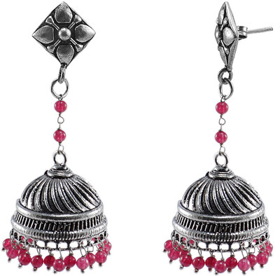 Silvesto India Silvesto India Oxidized-Danglers With Studs And Pink Beads Large Jhumkas Earrings Crystal Alloy Jhumki Earring available at flipkart for Rs.492