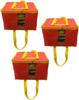 

Addyz Plain Pack of 3 Large Double Size Non Woven Saree cover Salwar Suit Kamiz Cover Multipurpose Storage Bag(Red)
