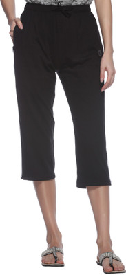 69GAL Capri For Girls Casual Solid Cotton Blend(Black Pack of 1)
