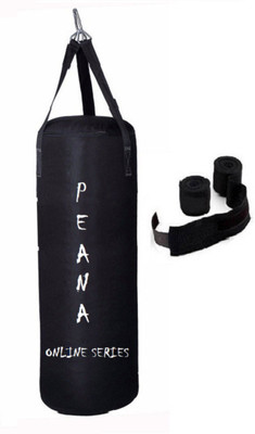 

PEANA Online Series 3.5 Feet Long, CANVAS Material, Black Color, Unfilled with Hanging Straps and 9 Feet Long Black Color Hand Wraps Pair Boxing Kit