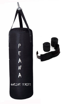 

PEANA Online Series 2.0 Feet Long, CANVAS Material, Black Color, Unfilled with Hanging Straps and 9 Feet Long Black Color Hand Wraps Pair Boxing Kit