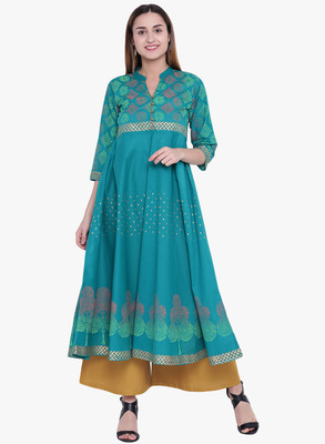 Varsha Fashion Women Printed Anarkali Kurta(Green) Varsha Fashion Women Printed Anarkali Kurta(Green)