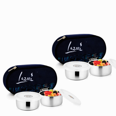 

uninox combo Lazeez Lunch Box -Air tight Dishwasher Safe and Leak Proof 2 Containers Lunch Box (325 ml) 4 Containers Lunch Box(1200 ml), Multicolor
