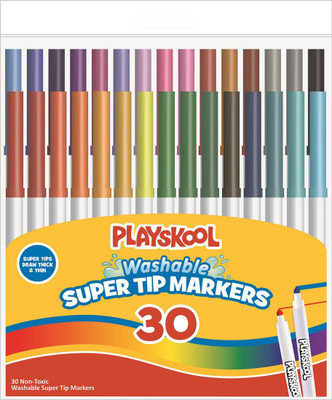 

PlaySkool Washable Super Tip Markerd Marqueur Pointe Fine Lavable 30(Set of 30, Multicolor)