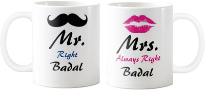 

Exoctic Silver Mrs. & Mr.Badal -Anniversary Love Valentine 02 Ceramic Mug(325 ml, Pack of 2), Black;blue;pink